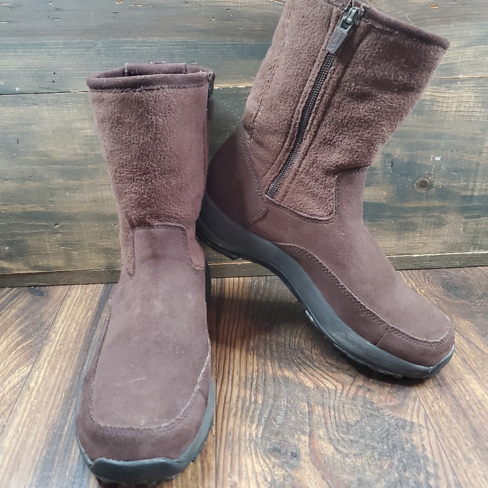 L.L Bean Mid Calf Zip Brown Lined Suede Winter Lined Ankle Boots Womens Size 7